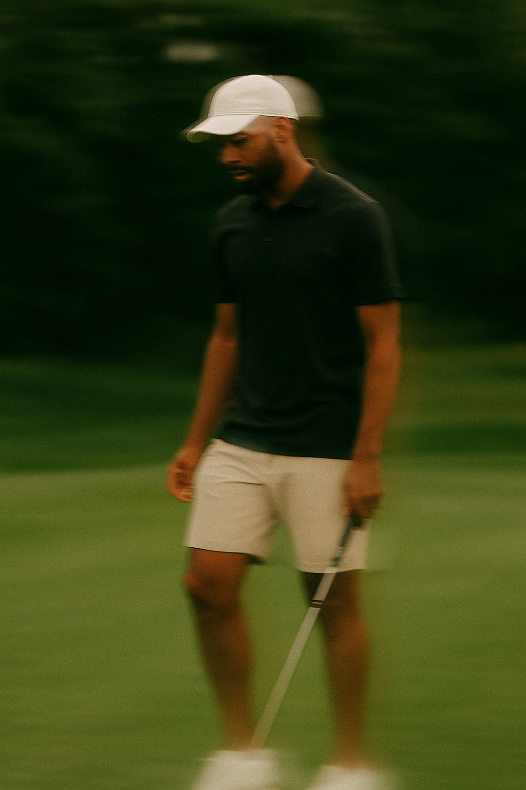 Man walking on the course with motion blur